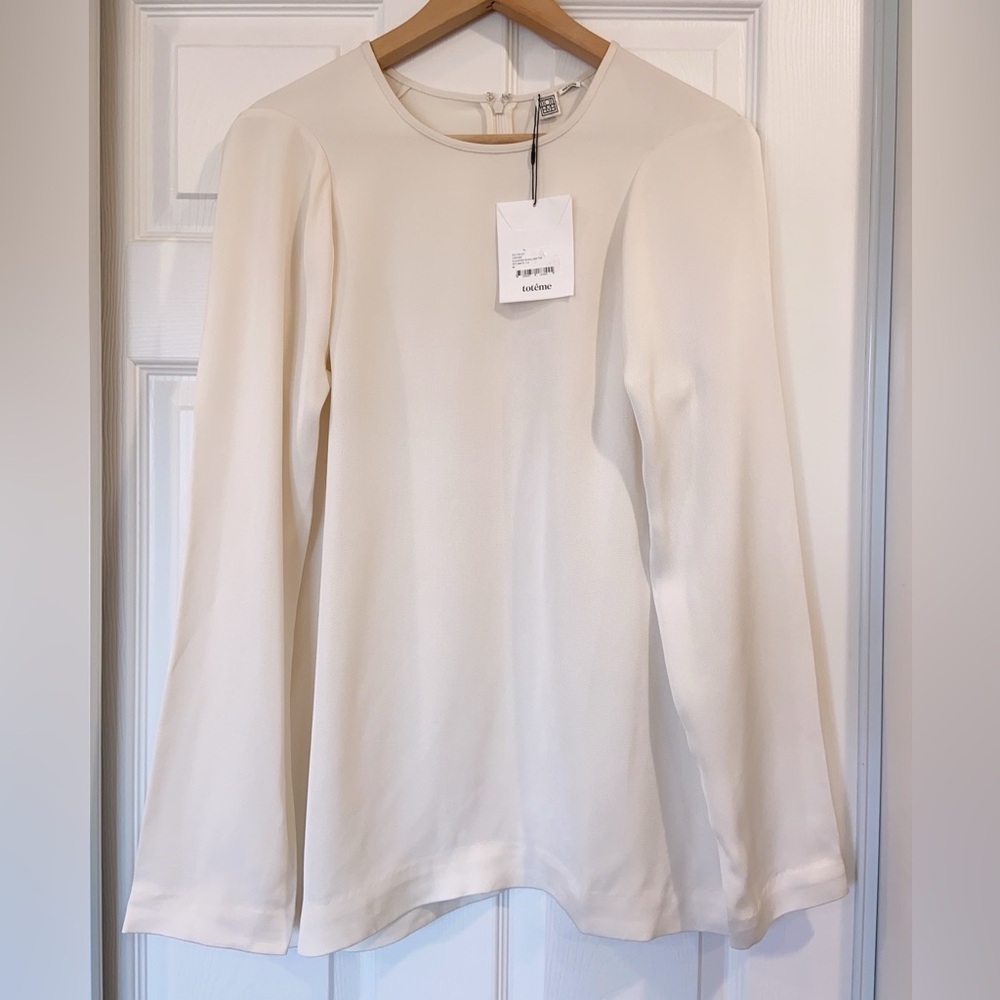 NWT Toteme Slouched-Shoulder Long-Sleeve Blouse In White